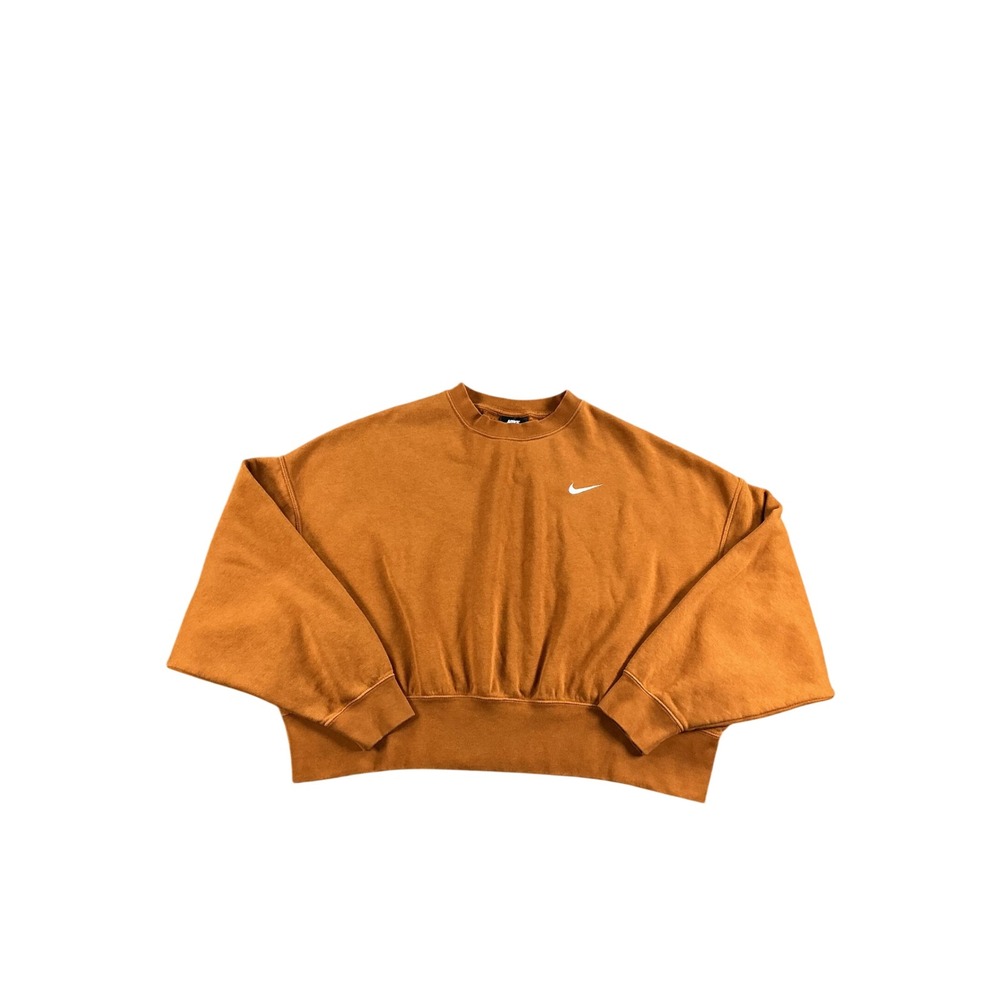 Nike Women Essential Fleece Crewneck Sweatshirt Burnt Orange Cropped Small
